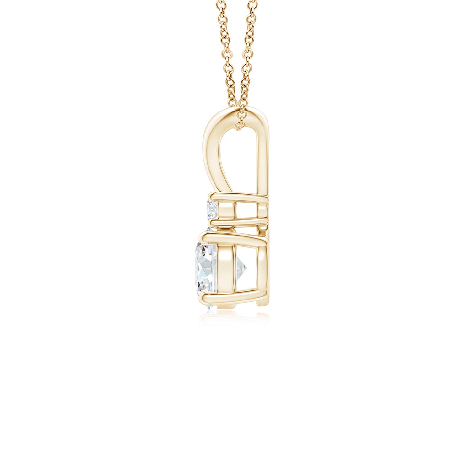 5mm FGVS Lab-Grown Round Diamond Solitaire V-Bale Pendant with Diamond Accent in 18K Yellow Gold