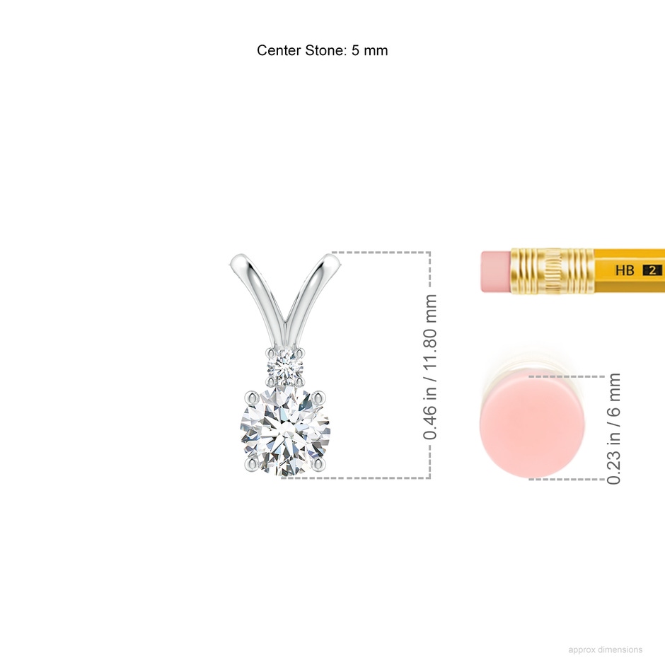 5mm FGVS Lab-Grown Round Diamond Solitaire V-Bale Pendant with Diamond Accent in P950 Platinum ruler