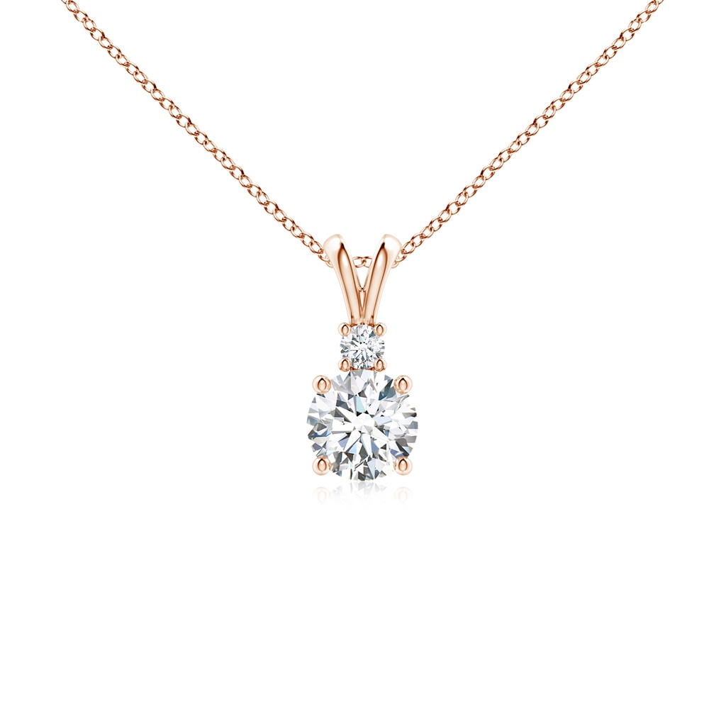 5mm FGVS Lab-Grown Round Diamond Solitaire V-Bale Pendant with Diamond Accent in Rose Gold