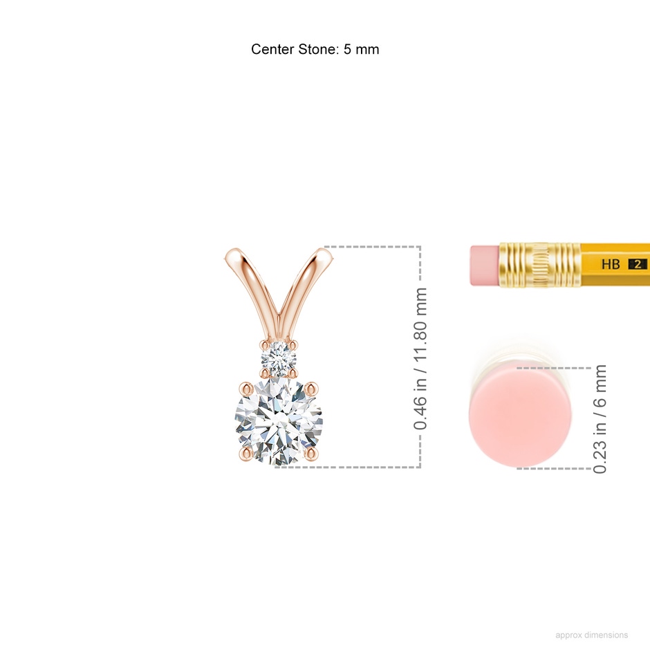 5mm FGVS Lab-Grown Round Diamond Solitaire V-Bale Pendant with Diamond Accent in Rose Gold ruler