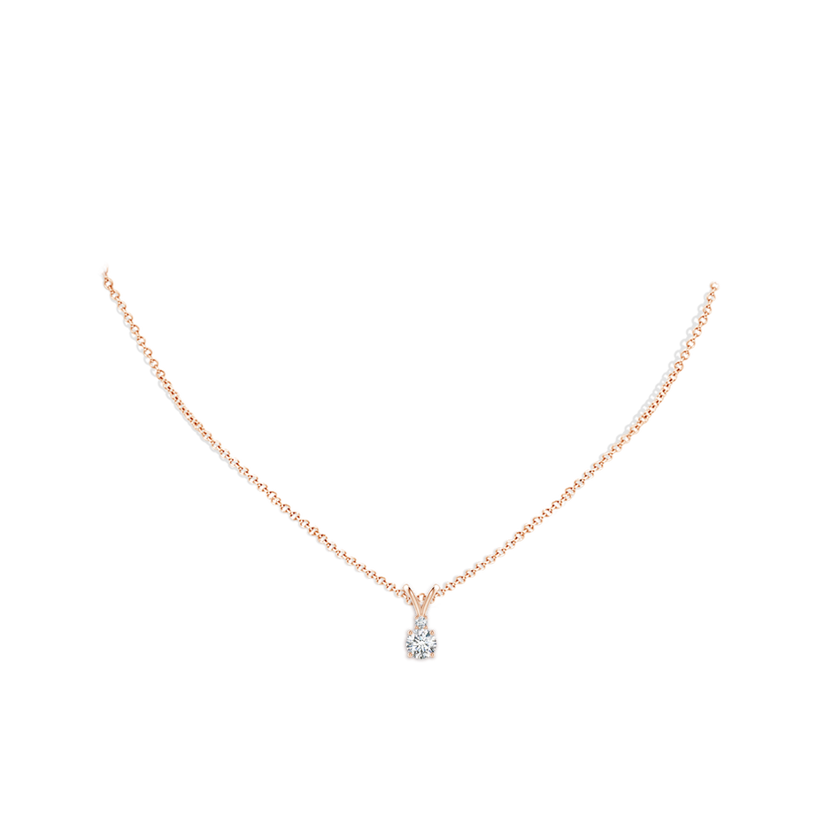 5mm FGVS Lab-Grown Round Diamond Solitaire V-Bale Pendant with Diamond Accent in Rose Gold pen