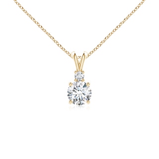 5mm FGVS Lab-Grown Round Diamond Solitaire V-Bale Pendant with Diamond Accent in Yellow Gold