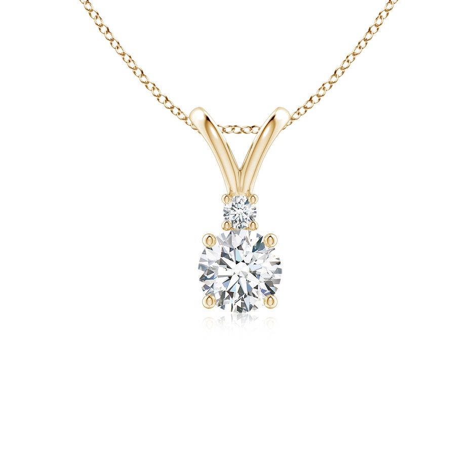 5mm FGVS Lab-Grown Round Diamond Solitaire V-Bale Pendant with Diamond Accent in Yellow Gold 