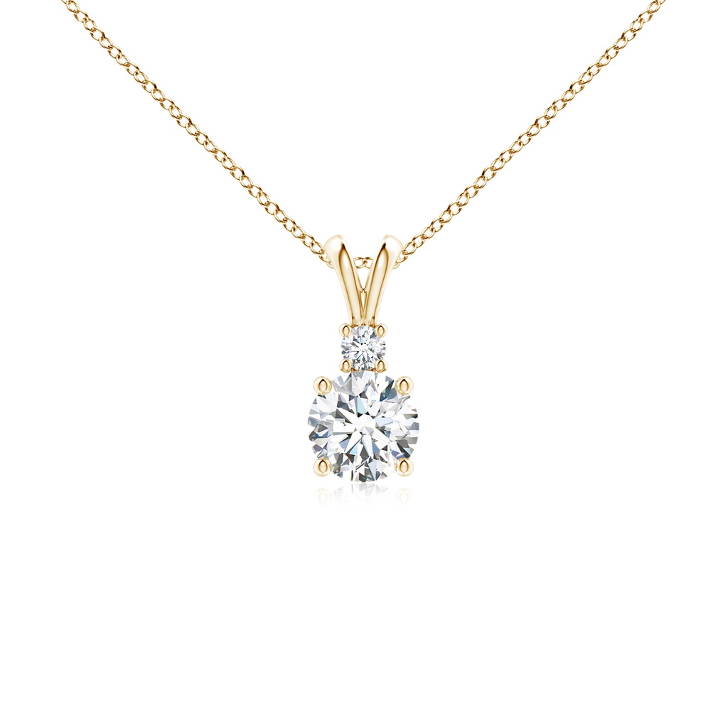 5mm FGVS Lab-Grown Round Diamond Solitaire V-Bale Pendant with Diamond Accent in Yellow Gold