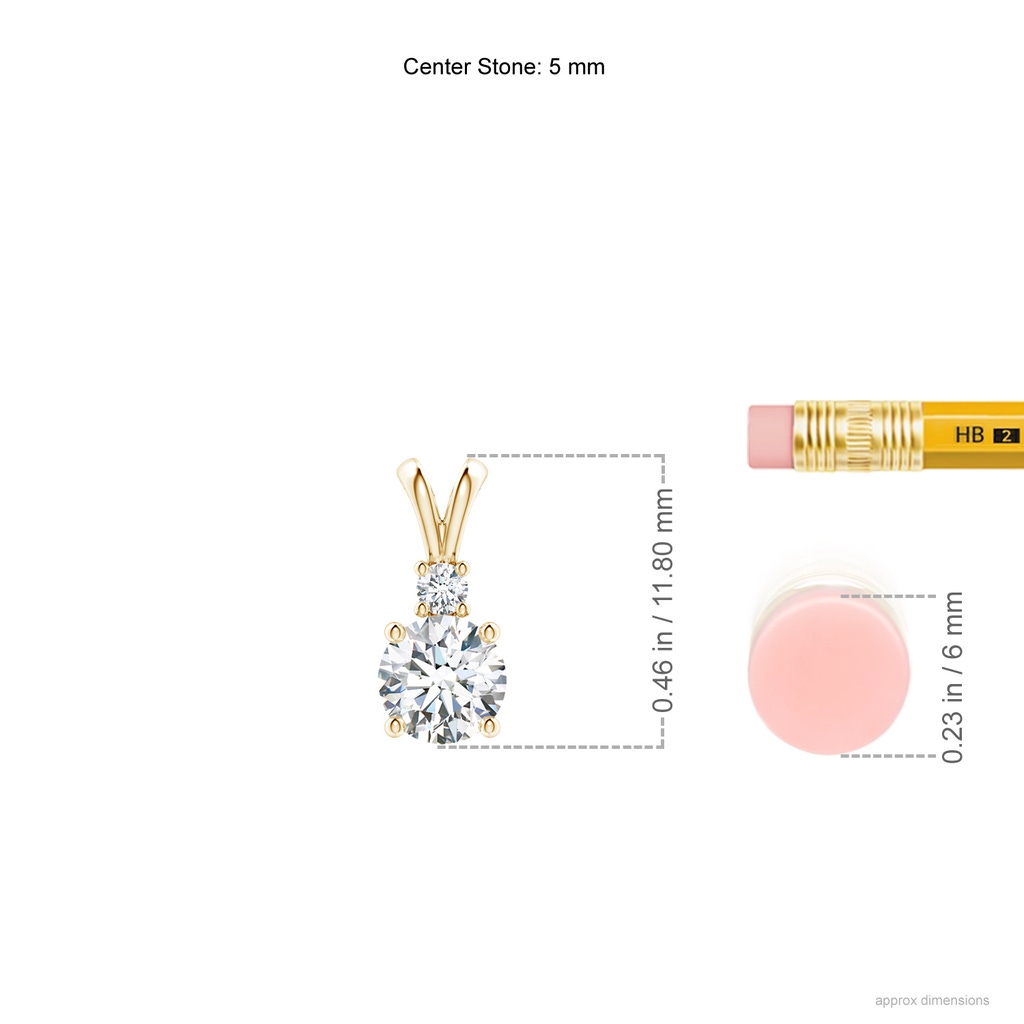 5mm FGVS Lab-Grown Round Diamond Solitaire V-Bale Pendant with Diamond Accent in Yellow Gold ruler