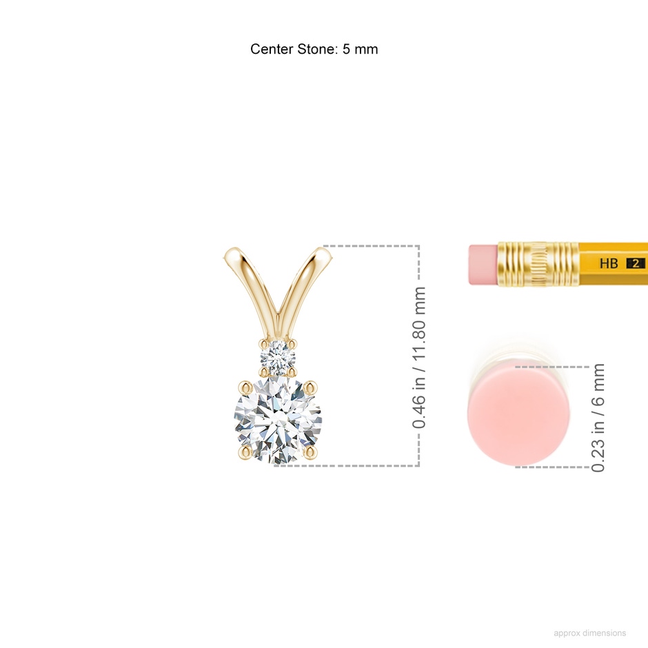 5mm FGVS Lab-Grown Round Diamond Solitaire V-Bale Pendant with Diamond Accent in Yellow Gold ruler