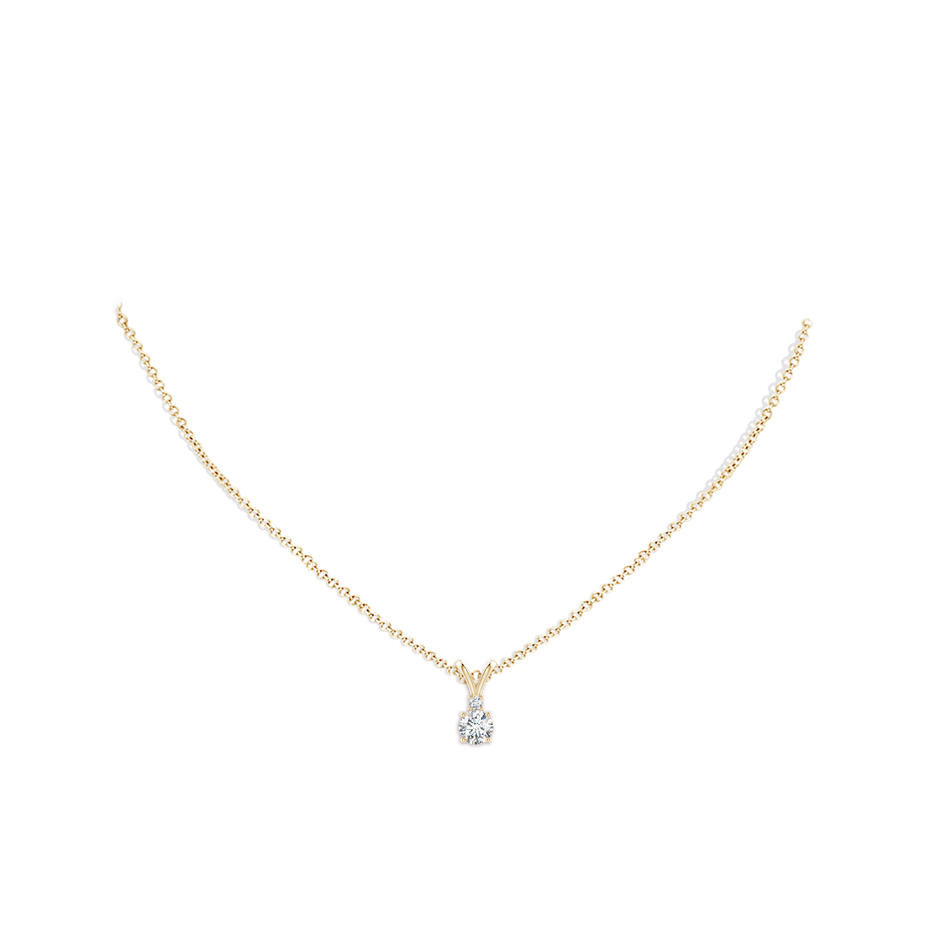 5mm FGVS Lab-Grown Round Diamond Solitaire V-Bale Pendant with Diamond Accent in Yellow Gold pen