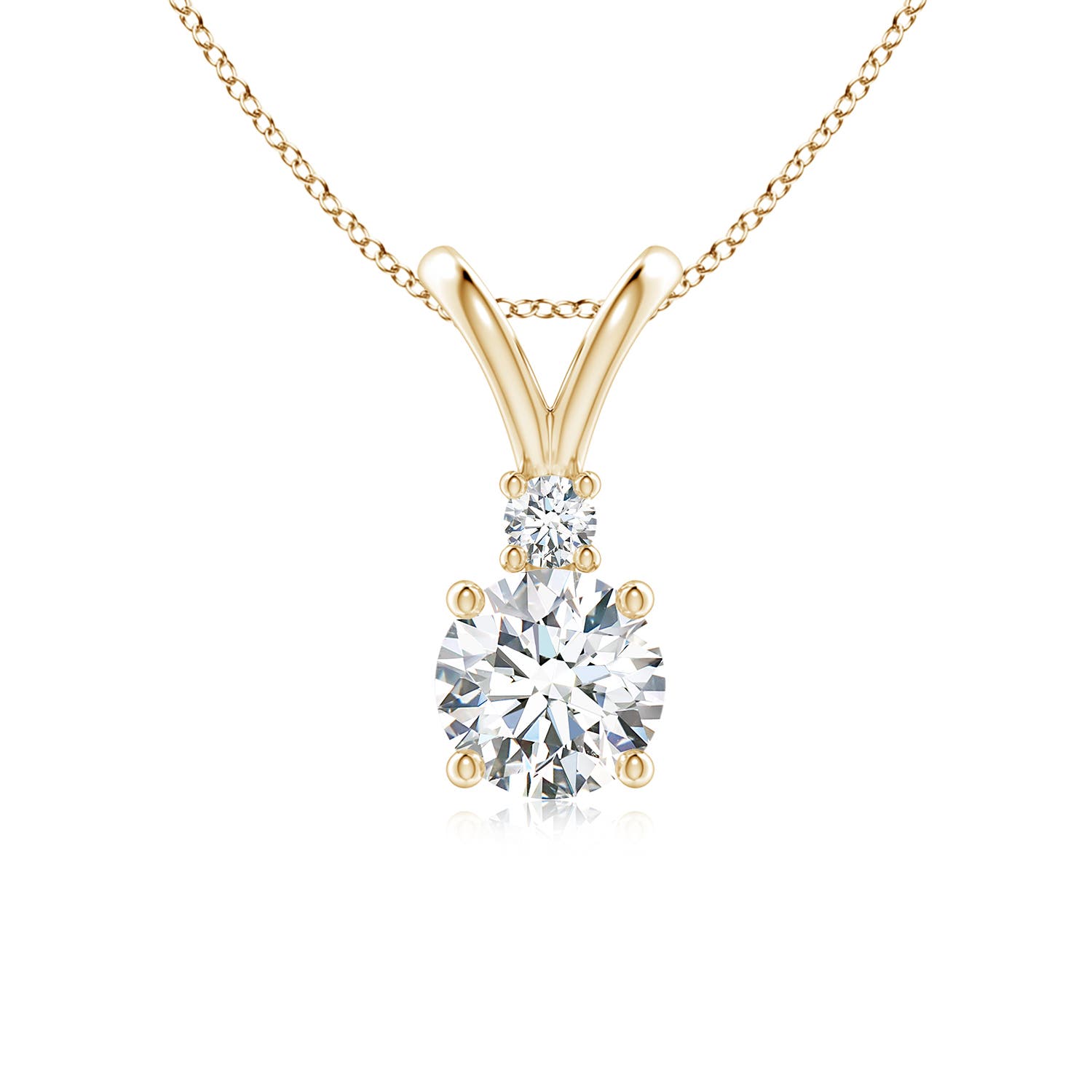 6.2mm FGVS Lab-Grown Round Diamond Solitaire V-Bale Pendant with Diamond Accent in 18K Yellow Gold