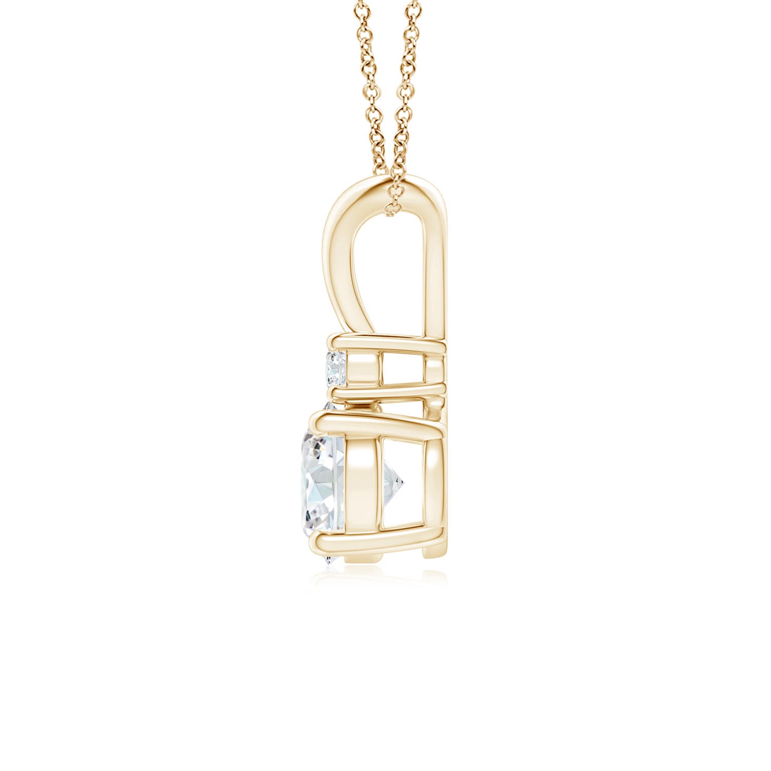 6.2mm FGVS Lab-Grown Round Diamond Solitaire V-Bale Pendant with Diamond Accent in 18K Yellow Gold
