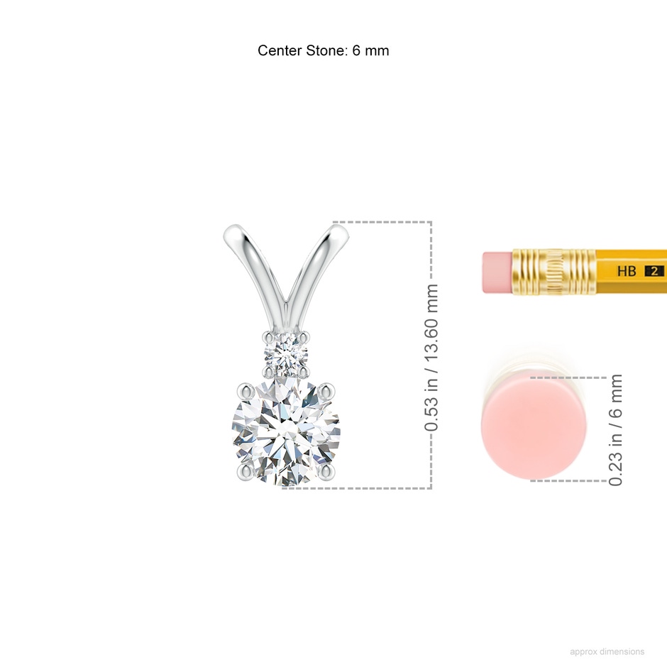 6.2mm FGVS Lab-Grown Round Diamond Solitaire V-Bale Pendant with Diamond Accent in P950 Platinum ruler
