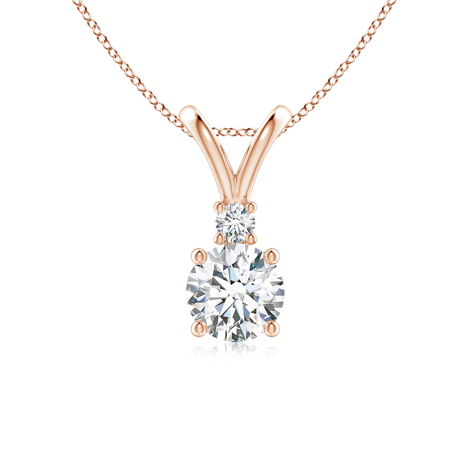 6.2mm FGVS Lab-Grown Round Diamond Solitaire V-Bale Pendant with Diamond Accent in Rose Gold