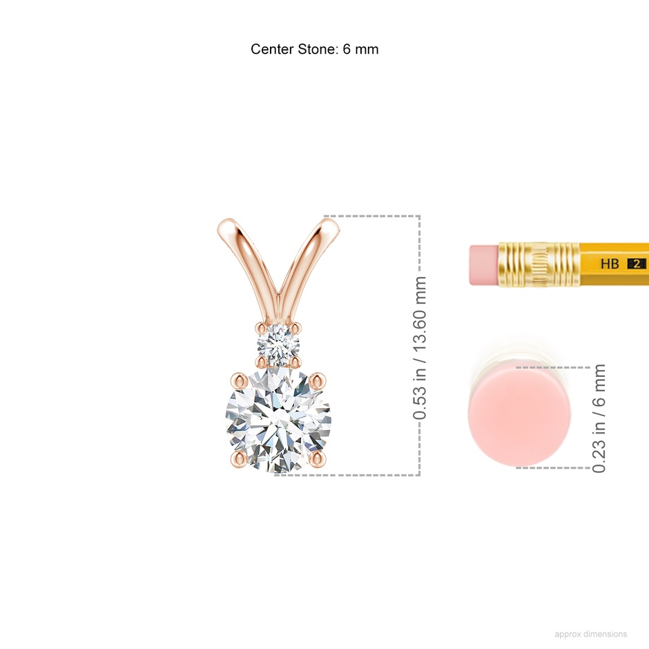 6.2mm FGVS Lab-Grown Round Diamond Solitaire V-Bale Pendant with Diamond Accent in Rose Gold ruler
