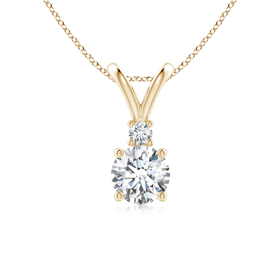 6.2mm FGVS Lab-Grown Round Diamond Solitaire V-Bale Pendant with Diamond Accent in Yellow Gold 