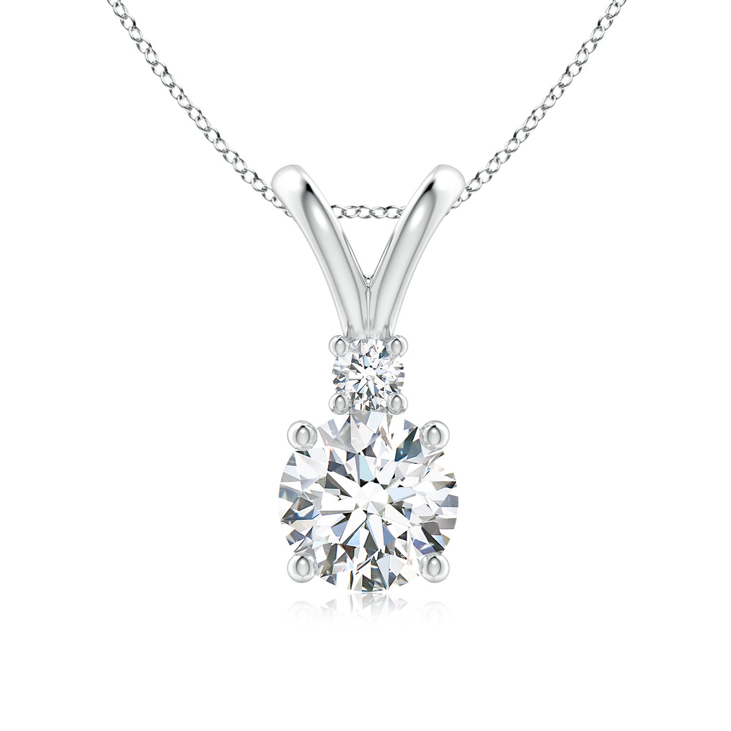 7mm FGVS Lab-Grown Round Diamond Solitaire V-Bale Pendant with Diamond Accent in 18K White Gold