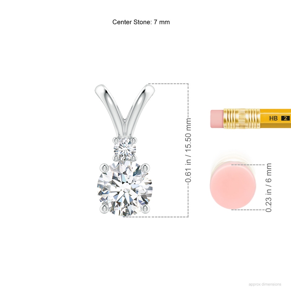 7mm FGVS Lab-Grown Round Diamond Solitaire V-Bale Pendant with Diamond Accent in P950 Platinum ruler