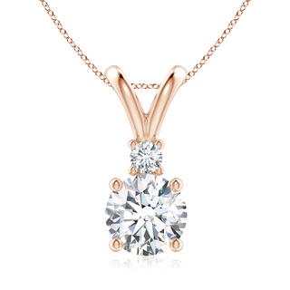 8mm FGVS Lab-Grown Round Diamond Solitaire V-Bale Pendant with Diamond Accent in 18K Rose Gold