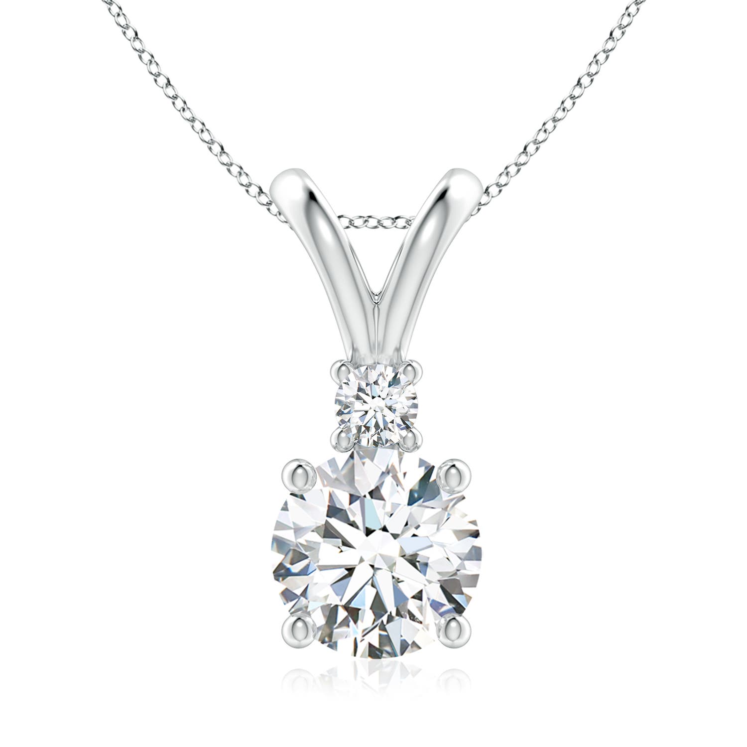 8mm FGVS Lab-Grown Round Diamond Solitaire V-Bale Pendant with Diamond Accent in 18K White Gold