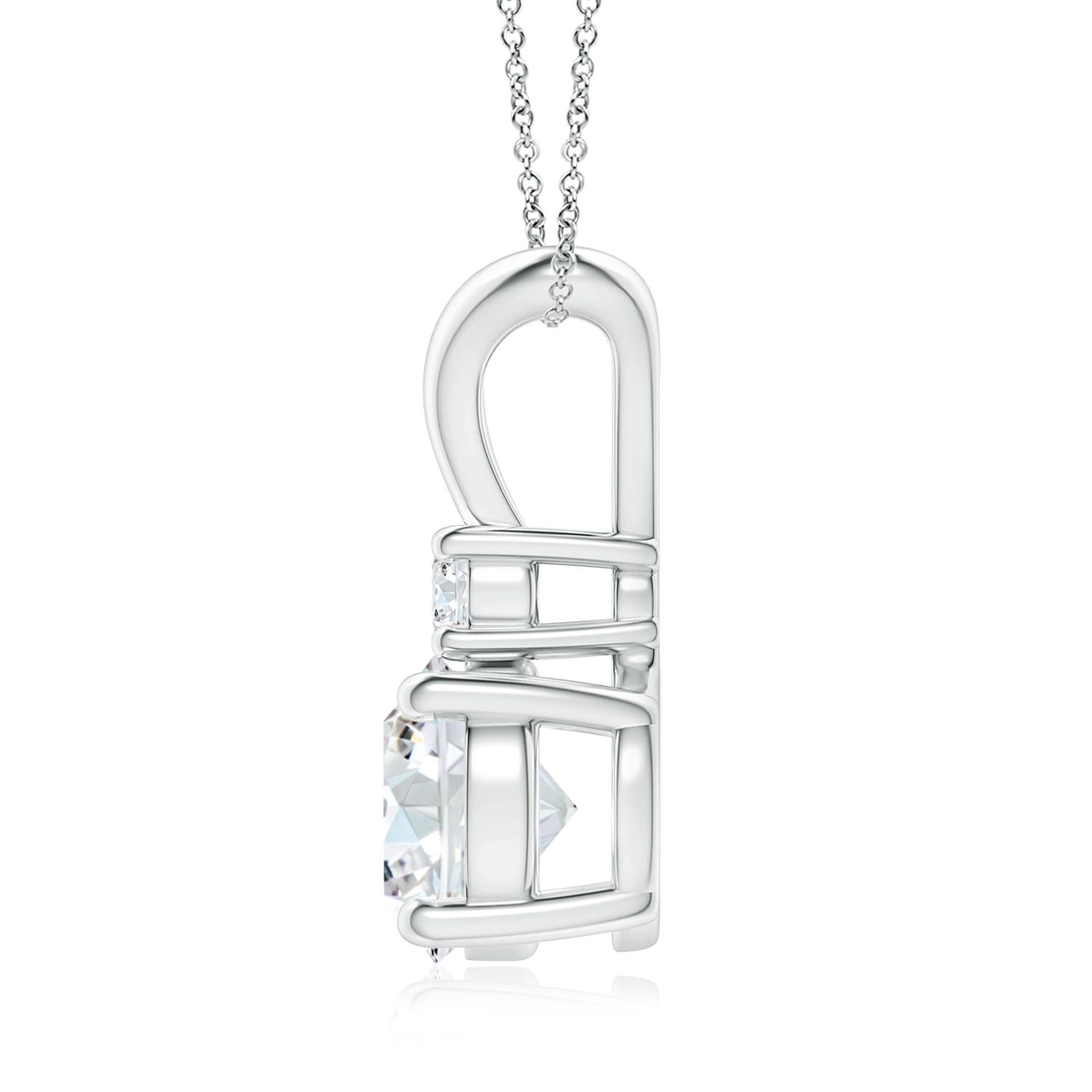 8mm FGVS Lab-Grown Round Diamond Solitaire V-Bale Pendant with Diamond Accent in 18K White Gold