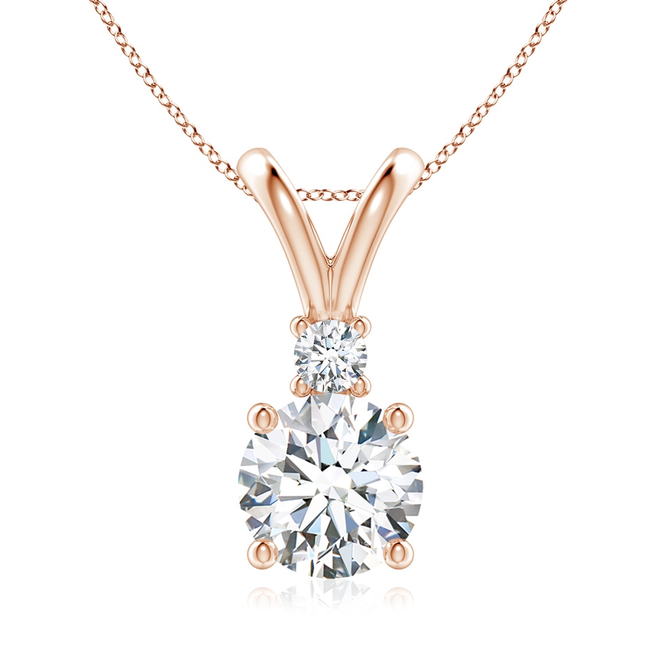 8mm FGVS Lab-Grown Round Diamond Solitaire V-Bale Pendant with Diamond Accent in Rose Gold 