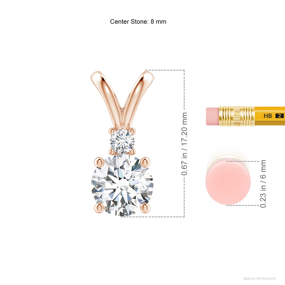 8mm FGVS Lab-Grown Round Diamond Solitaire V-Bale Pendant with Diamond Accent in Rose Gold ruler