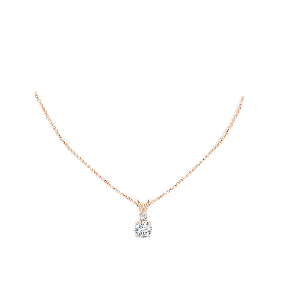8mm FGVS Lab-Grown Round Diamond Solitaire V-Bale Pendant with Diamond Accent in Rose Gold pen