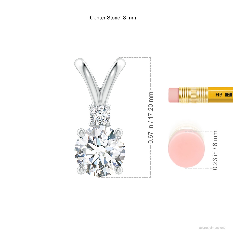 8mm FGVS Lab-Grown Round Diamond Solitaire V-Bale Pendant with Diamond Accent in White Gold ruler