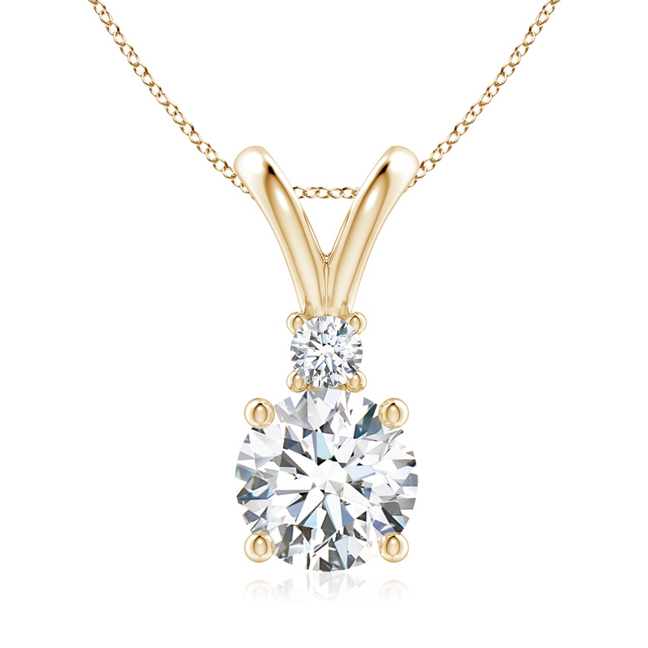8mm FGVS Lab-Grown Round Diamond Solitaire V-Bale Pendant with Diamond Accent in Yellow Gold 
