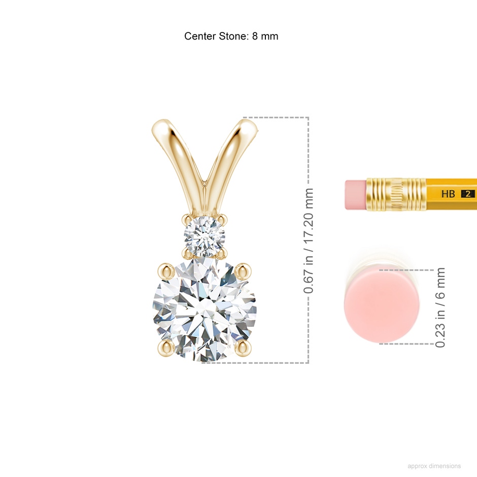 8mm FGVS Lab-Grown Round Diamond Solitaire V-Bale Pendant with Diamond Accent in Yellow Gold ruler