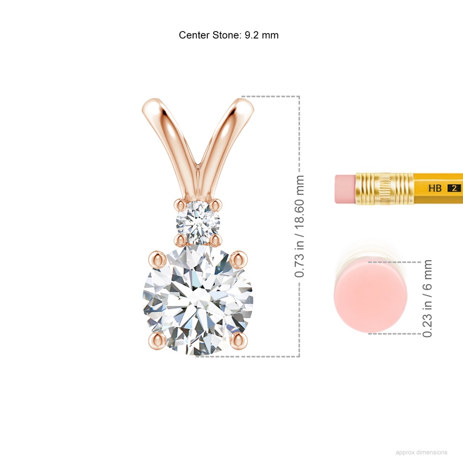 9.2mm FGVS Lab-Grown Round Diamond Solitaire V-Bale Pendant with Diamond Accent in Rose Gold ruler