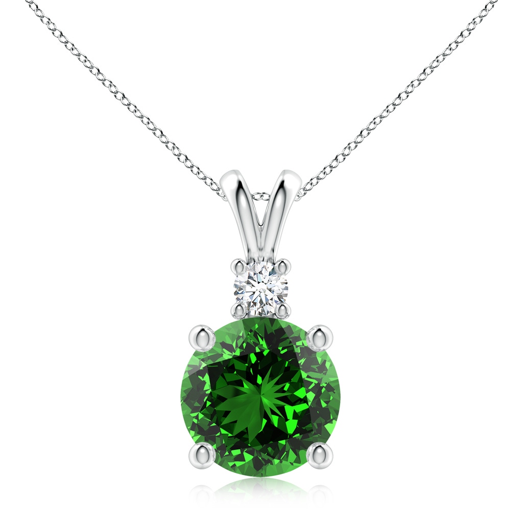 10mm Labgrown Lab-Grown Round Emerald Solitaire V-Bale Pendant with Diamond in P950 Platinum