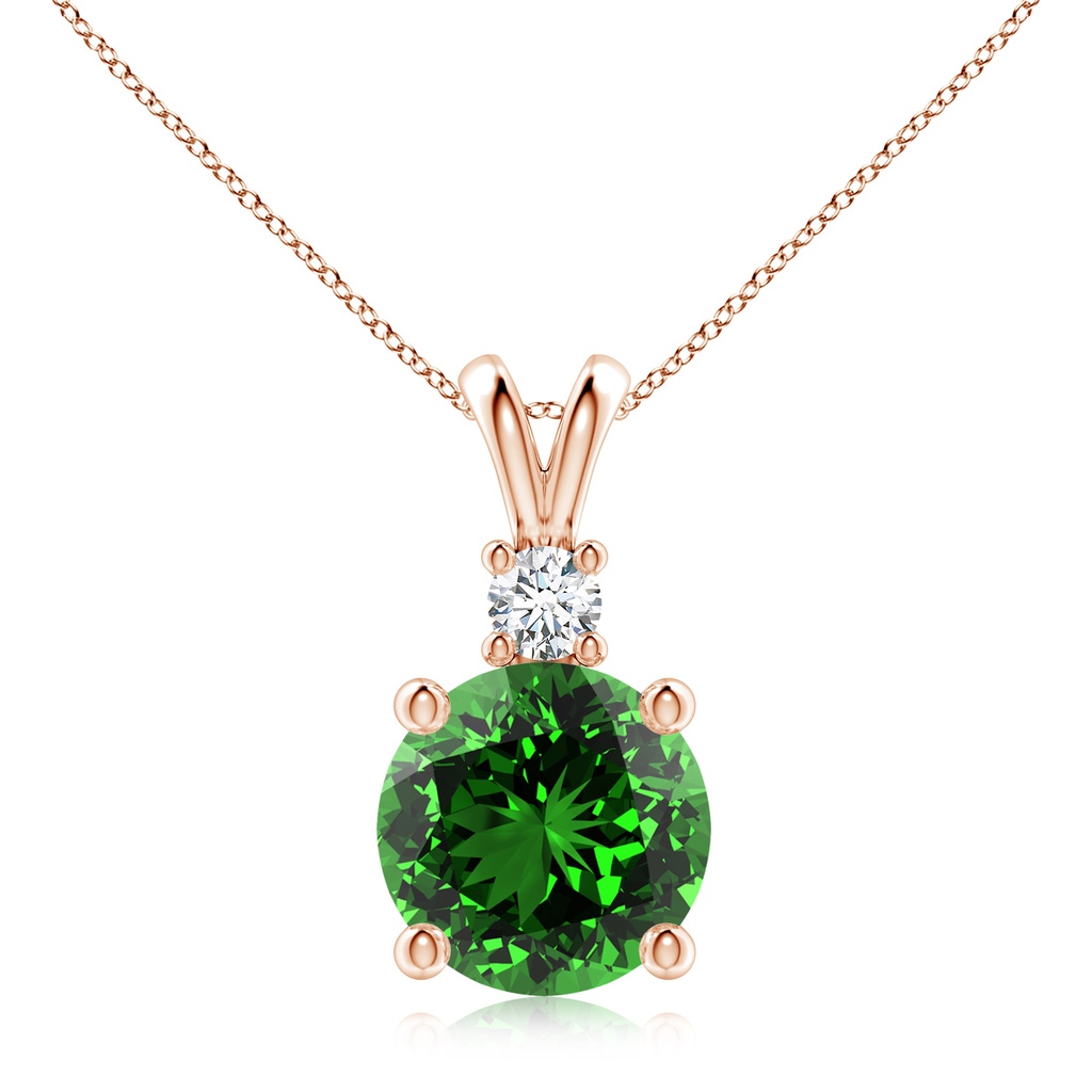 10mm Labgrown Lab-Grown Round Emerald Solitaire V-Bale Pendant with Diamond in Rose Gold
