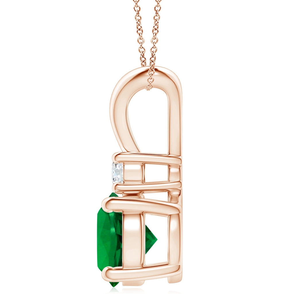 10mm Labgrown Lab-Grown Round Emerald Solitaire V-Bale Pendant with Lab Diamond in Rose Gold - side 199