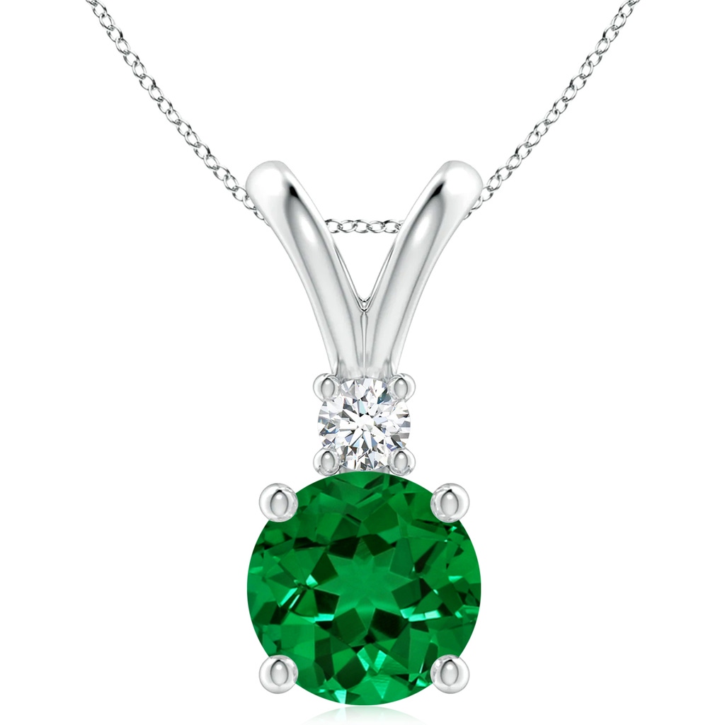 10mm Labgrown Lab-Grown Round Emerald Solitaire V-Bale Pendant with Lab Diamond in S999 Silver