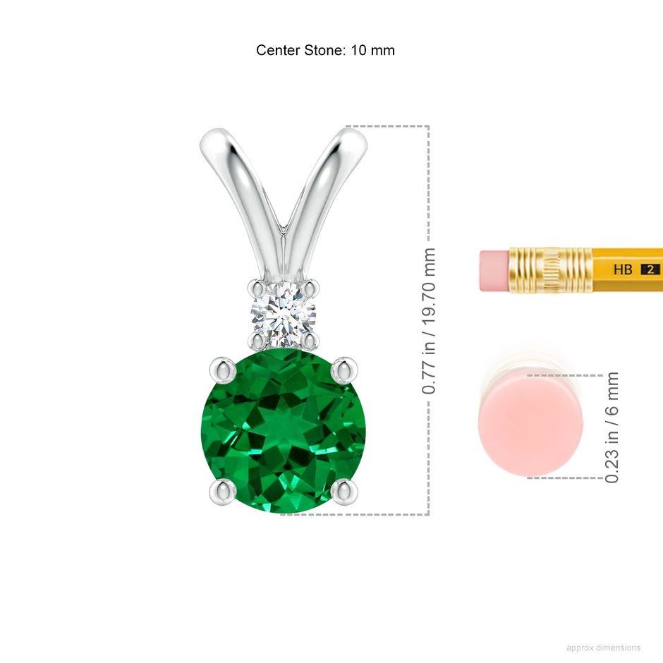 10mm Labgrown Lab-Grown Round Emerald Solitaire V-Bale Pendant with Lab Diamond in S999 Silver ruler