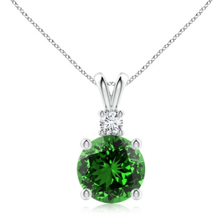 10mm Labgrown Lab-Grown Round Emerald Solitaire V-Bale Pendant with Diamond in White Gold