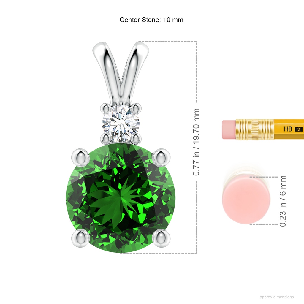 10mm Labgrown Lab-Grown Round Emerald Solitaire V-Bale Pendant with Diamond in White Gold ruler