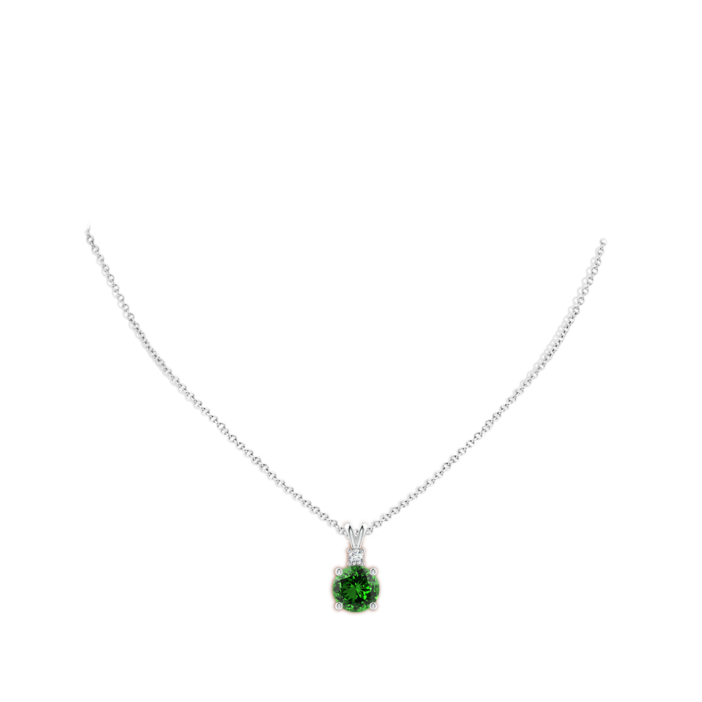 10mm Labgrown Lab-Grown Round Emerald Solitaire V-Bale Pendant with Diamond in White Gold pen