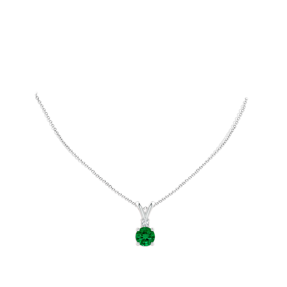 10mm Labgrown Lab-Grown Round Emerald Solitaire V-Bale Pendant with Lab Diamond in White Gold pen