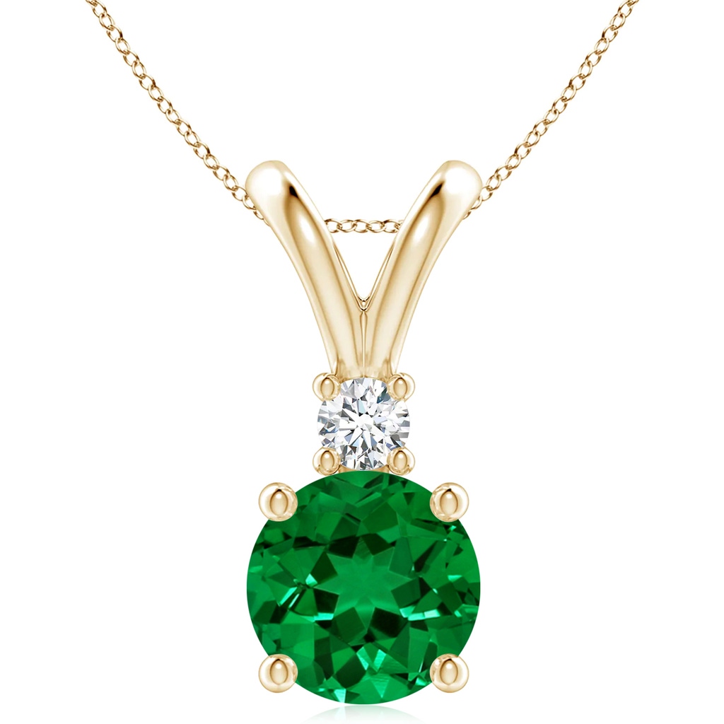 10mm Labgrown Lab-Grown Round Emerald Solitaire V-Bale Pendant with Lab Diamond in Yellow Gold