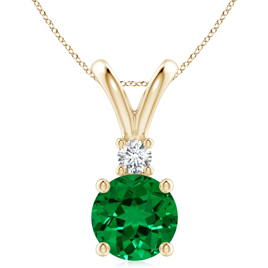 10mm Labgrown Lab-Grown Round Emerald Solitaire V-Bale Pendant with Lab Diamond in Yellow Gold 