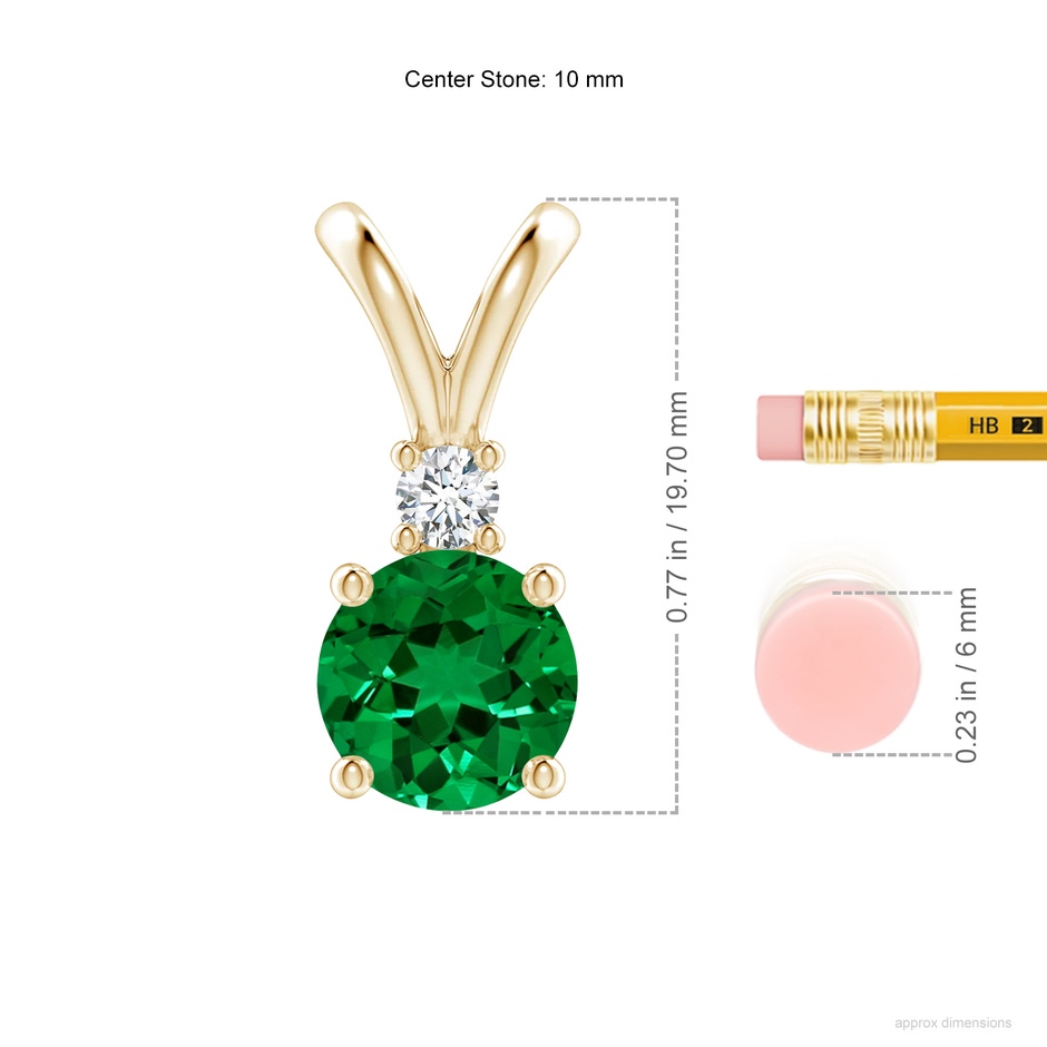 10mm Labgrown Lab-Grown Round Emerald Solitaire V-Bale Pendant with Lab Diamond in Yellow Gold ruler