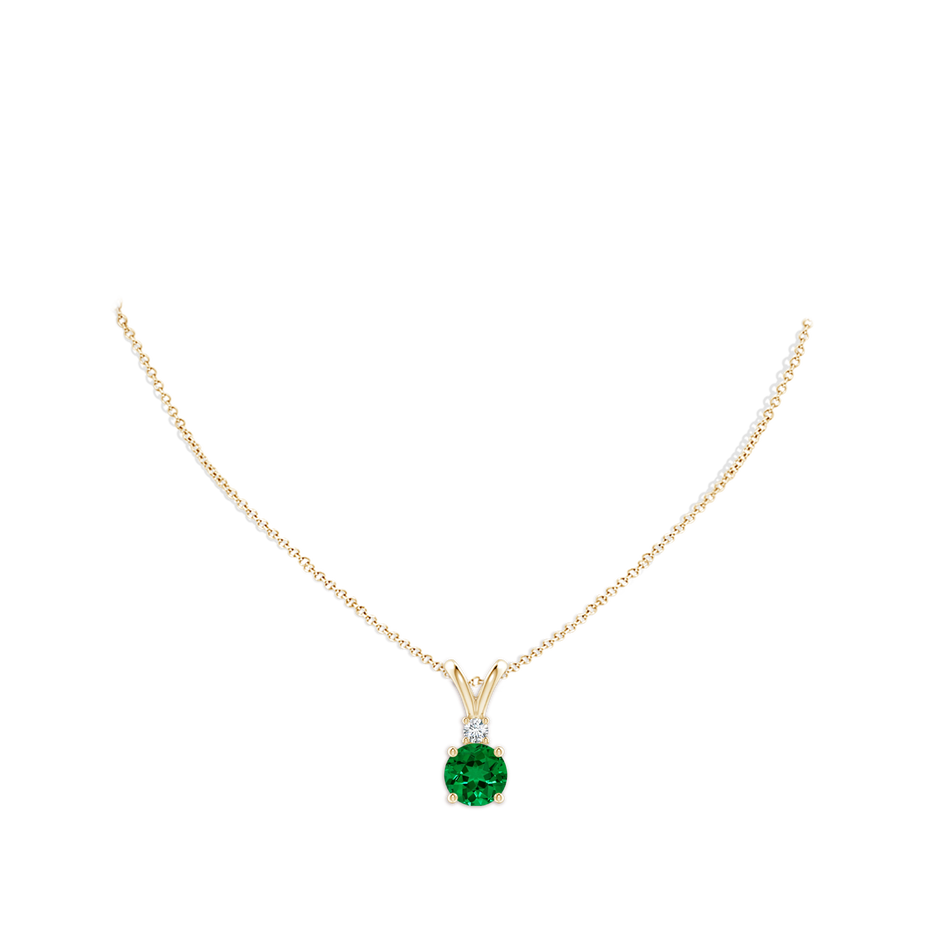10mm Labgrown Lab-Grown Round Emerald Solitaire V-Bale Pendant with Lab Diamond in Yellow Gold pen