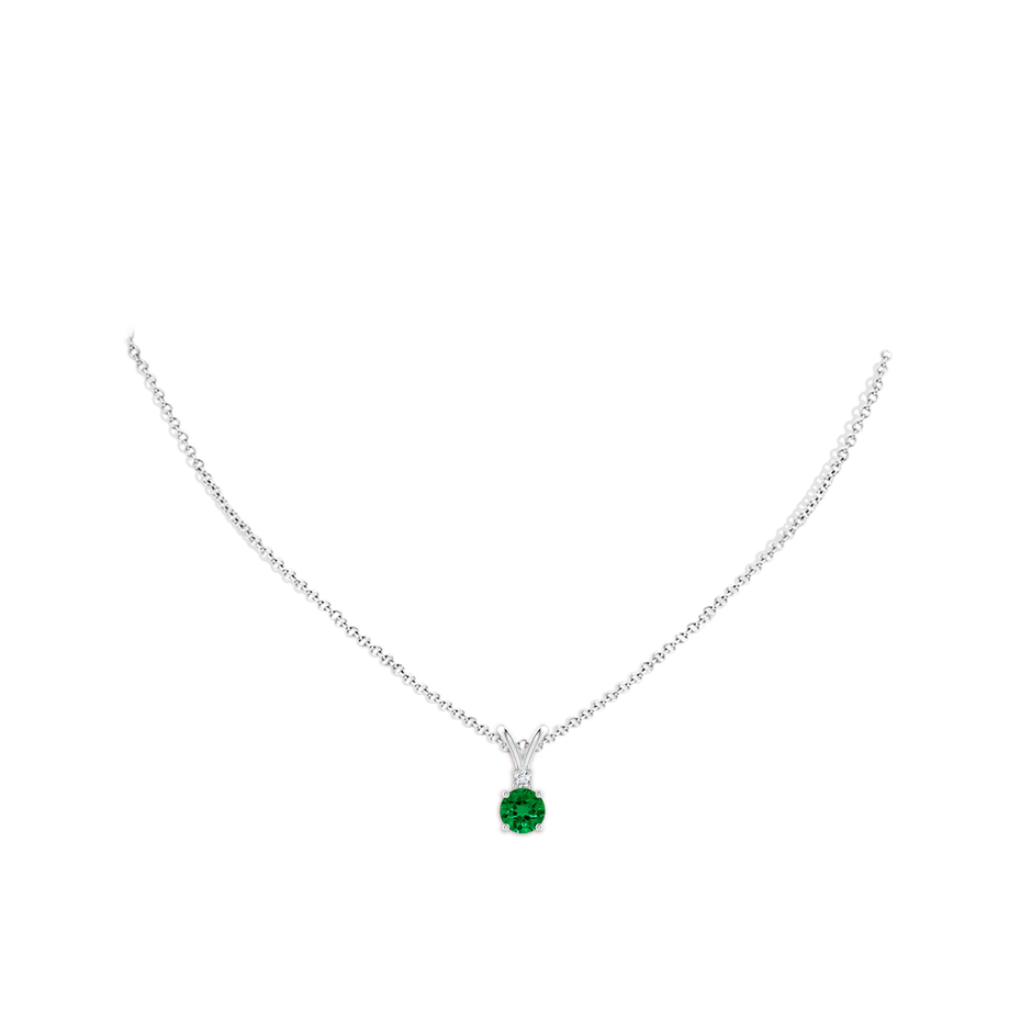 6mm Labgrown Lab-Grown Round Emerald Solitaire V-Bale Pendant with Lab Diamond in S999 Silver pen