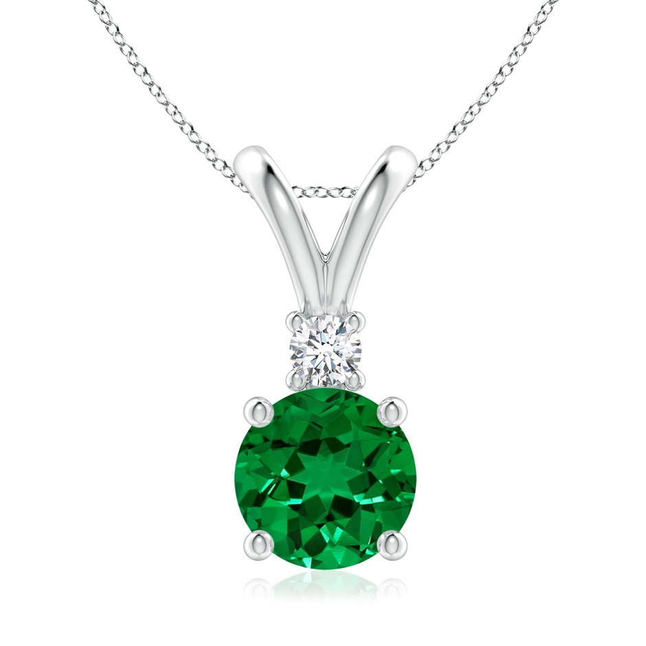 8mm Labgrown Lab-Grown Round Emerald Solitaire V-Bale Pendant with Lab Diamond in S999 Silver 
