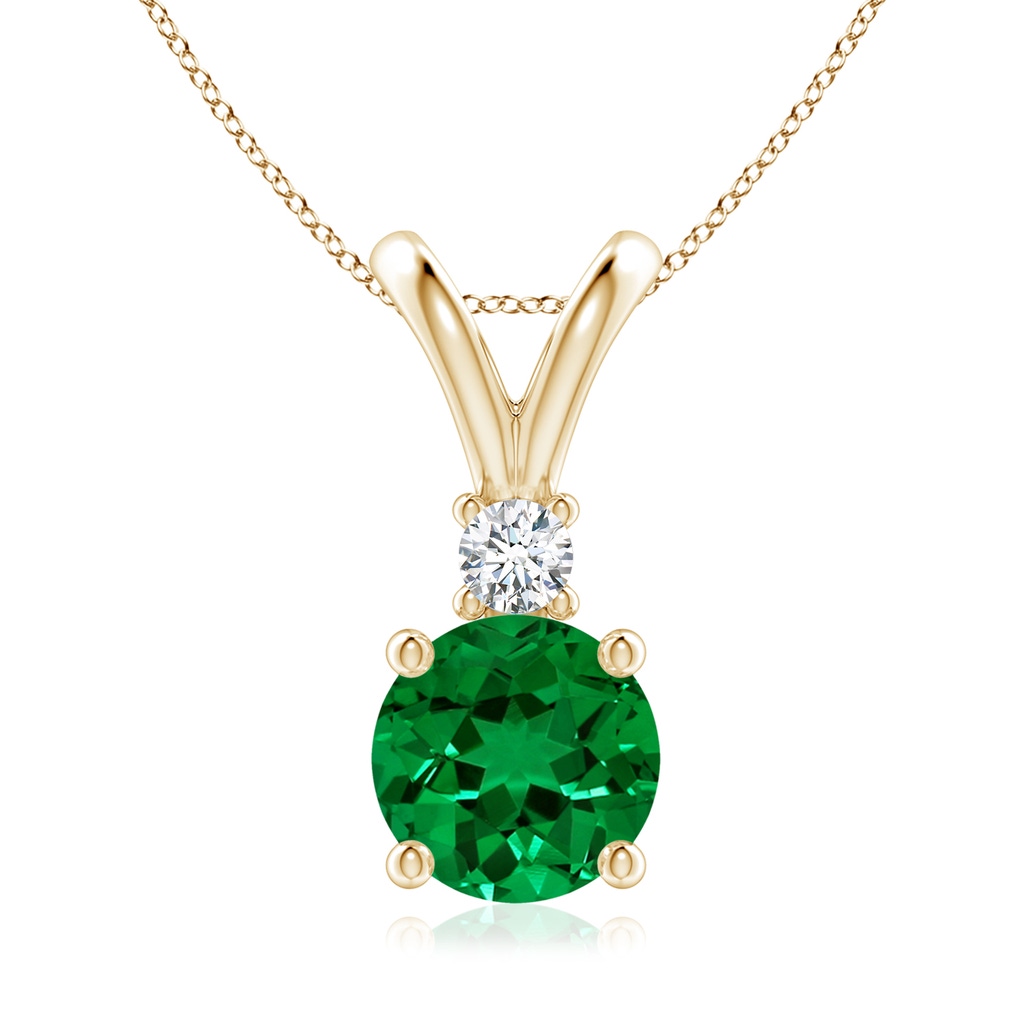 8mm Labgrown Lab-Grown Round Emerald Solitaire V-Bale Pendant with Diamond in Yellow Gold 