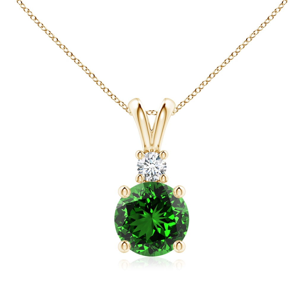 8mm Labgrown Lab-Grown Round Emerald Solitaire V-Bale Pendant with Diamond in Yellow Gold