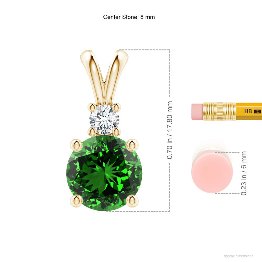 8mm Labgrown Lab-Grown Round Emerald Solitaire V-Bale Pendant with Diamond in Yellow Gold ruler