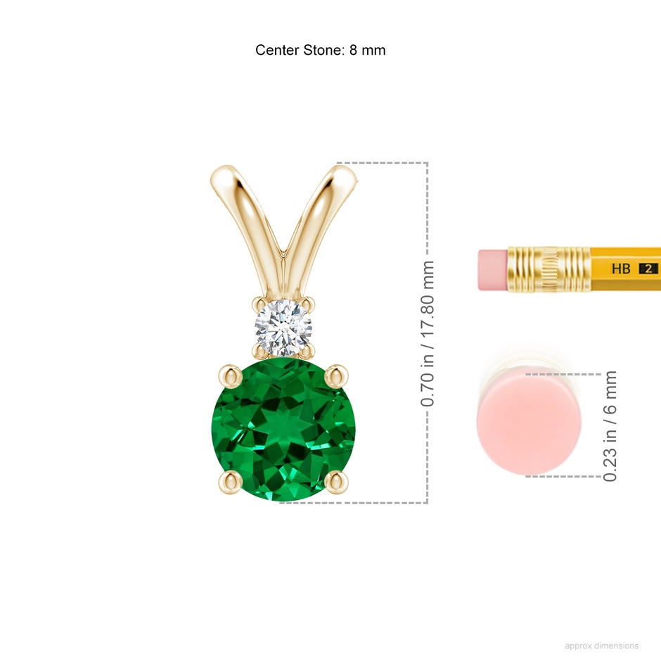 8mm Labgrown Lab-Grown Round Emerald Solitaire V-Bale Pendant with Lab Diamond in Yellow Gold ruler