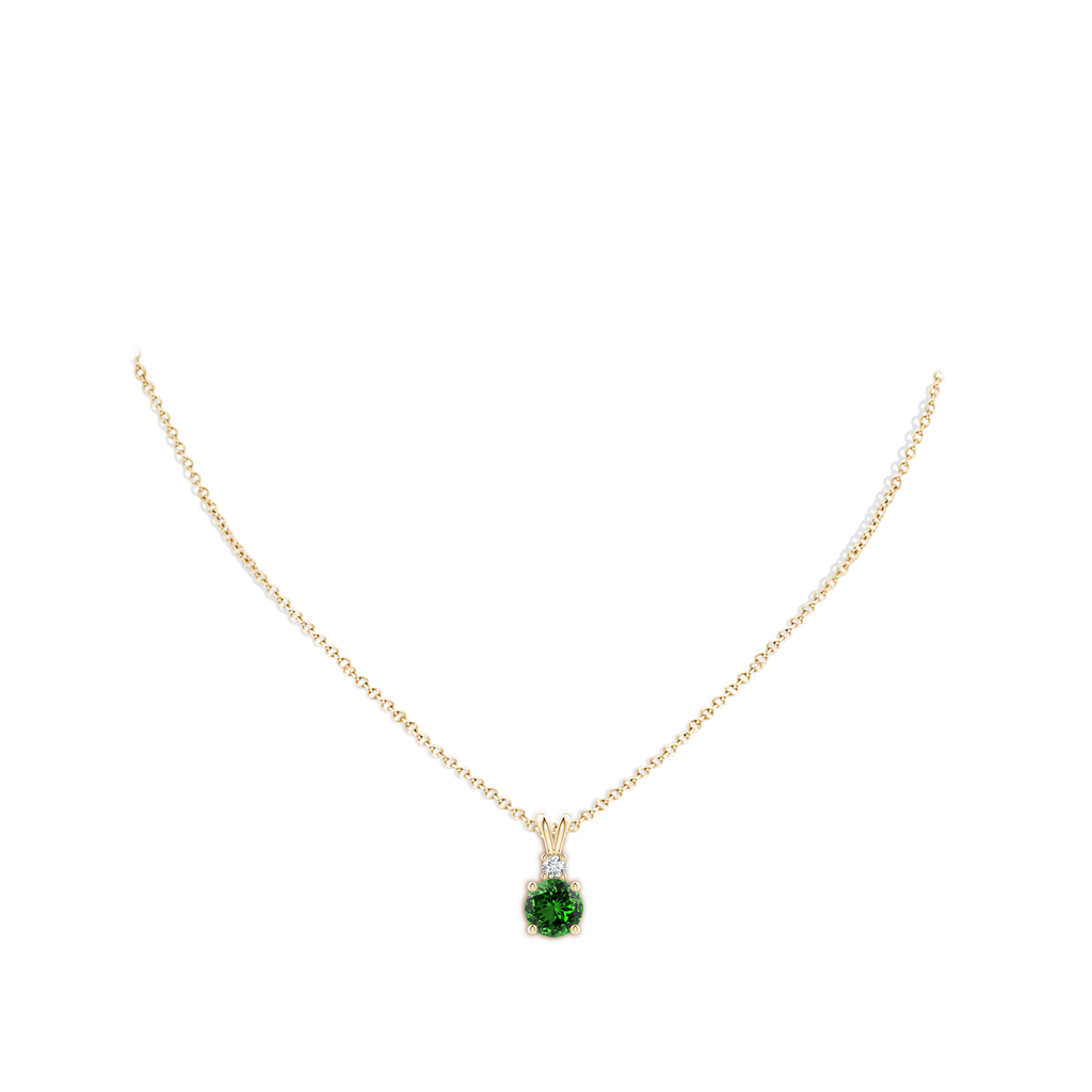 8mm Labgrown Lab-Grown Round Emerald Solitaire V-Bale Pendant with Diamond in Yellow Gold pen