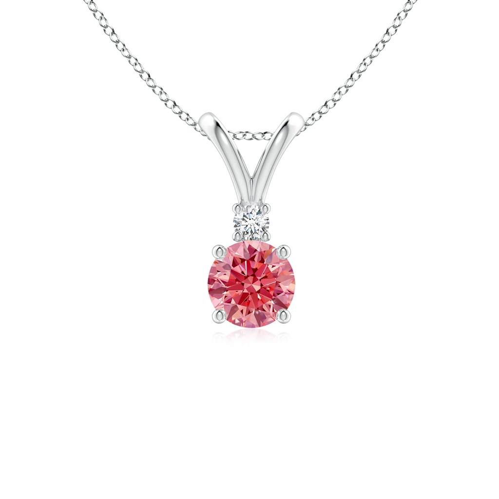 5mm Labgrown Round Lab-Grown Fancy Intense Pink Diamond V-Bale Pendant in P950 Platinum